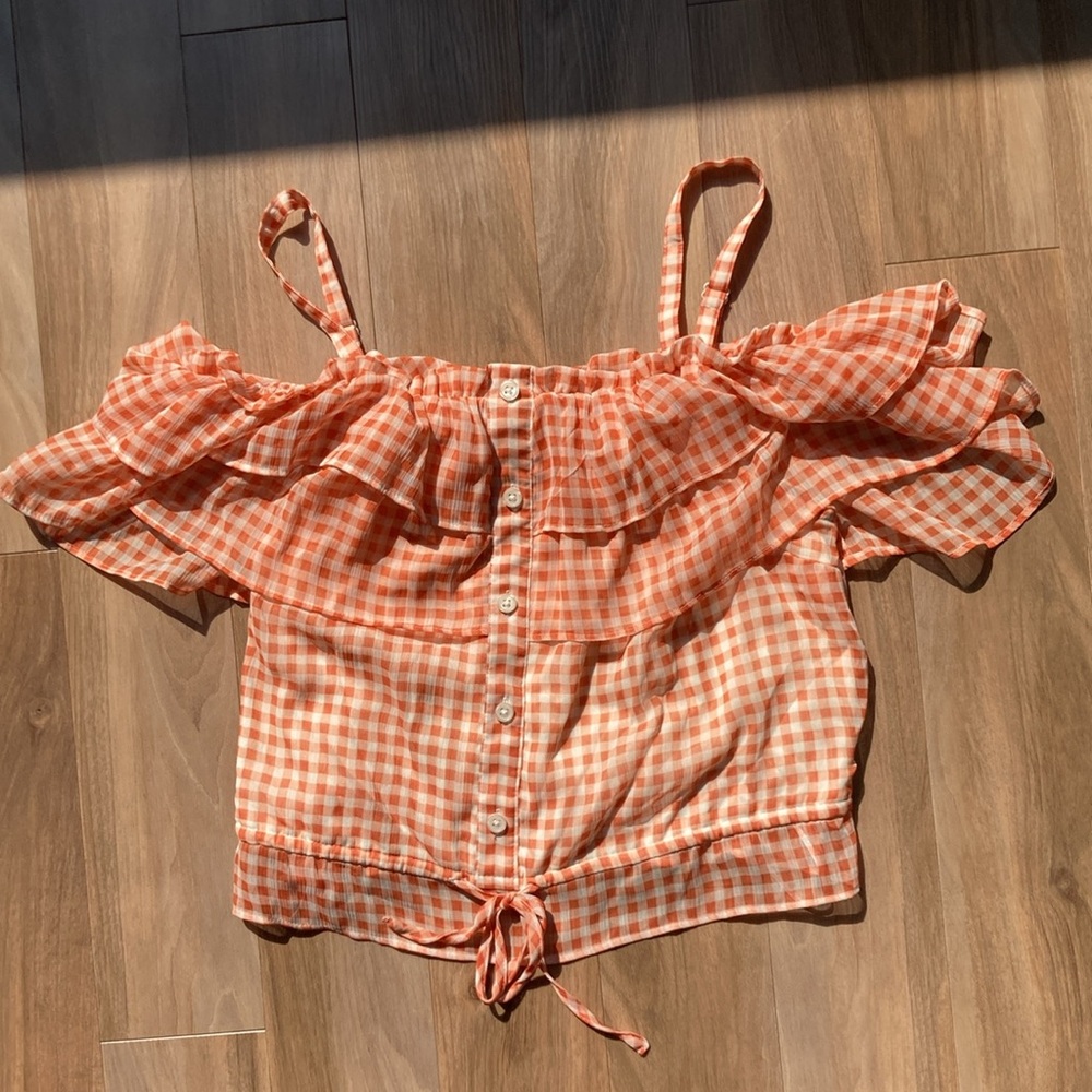 LC Lauren Conrad check print ruffle detail boho top S - Picture 12 of 17